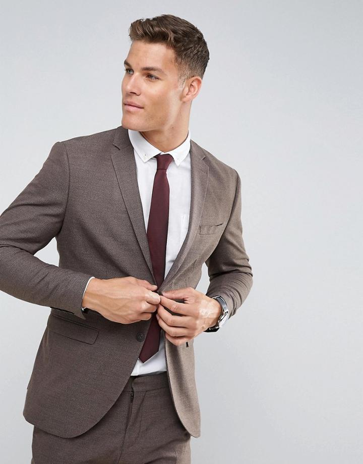Selected Homme Slim Suit Jacket In Texture - Brown