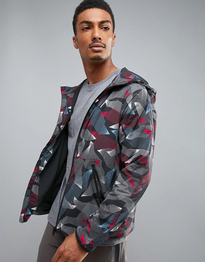 Perry Ellis 360 Running Jacket Linear Camo Print In Heritage Blue - Blue