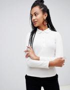 Mango Collared Button Front Long Sleeve Sweater - Cream