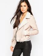 Michelle Keegan Loves Lipsy Biker Jacket With Borg Trim - Brown