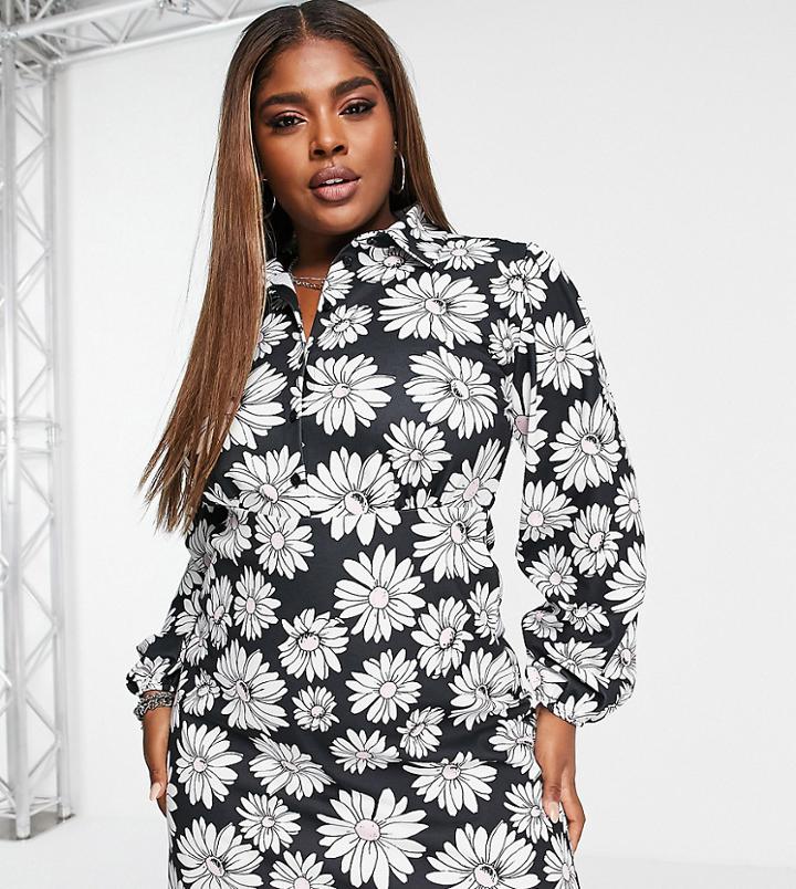 Asos Design Curve Shirt Dress With Collar In Daisy Print-multi