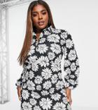 Asos Design Curve Shirt Dress With Collar In Daisy Print-multi