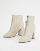 New Look Zip Front Heeled Boot In Off White - White