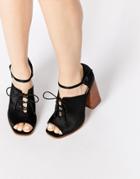 Asos Edenville Satin Lace Up On Block Heel - Black