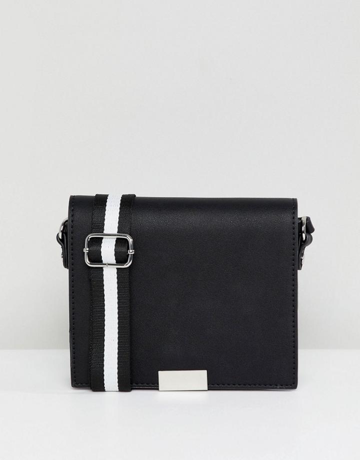 Pull & Bear Canvas Strap Cross Body In Black - Black