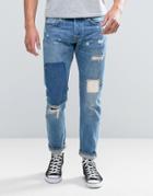 Edwin Ed-55 Regular Tapered Jean Pulled Wash Rainbow Selvage Rip And Repair - Blue