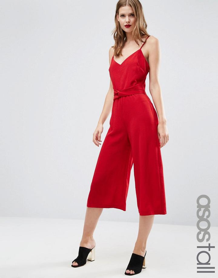 Asos Tall Jumpsuit With Cami Straps And Culotte Leg - Red