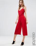 Asos Tall Jumpsuit With Cami Straps And Culotte Leg - Red