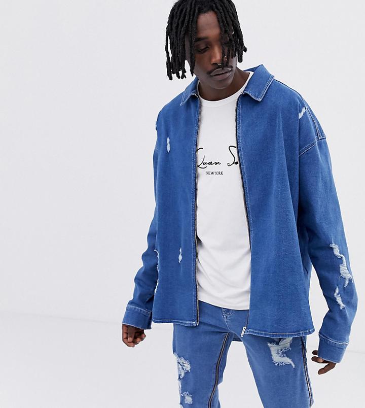 Asos Design X Laquan Smith Oversized Denim Shirt With Back Logo - Blue