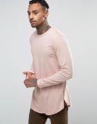 Asos Super Longline Long Sleeve T-shirt With Curve Hem And Zip In Pink - Pink