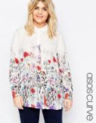 Asos Curve Watercolour Floral Border Print Blouse - Multi
