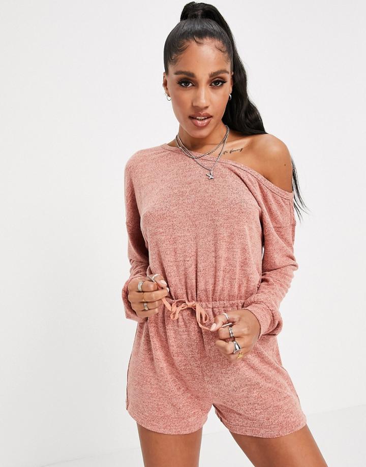 Skylar Rose One Shoulder Drawstring Waist Romper In Pink