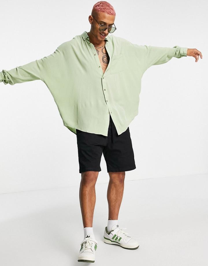 Asos Design Oversized Crinkle Viscose Shirt In Sage Green