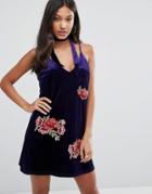 Love & Other Things Cami Dress With Rose Embroidery - Blue