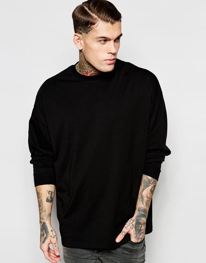 Asos Super Oversized Long Sleeve T-shirt In Black - Black
