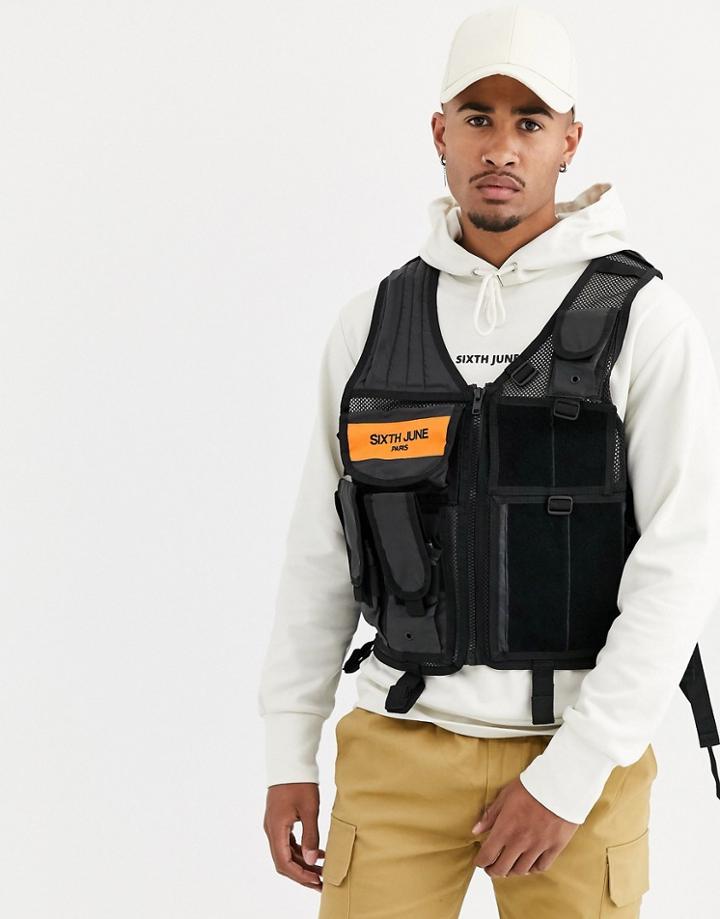Sixth June Reflective Utility Tank With Black Mesh Overlay