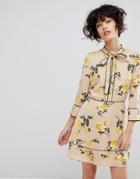 J.o.a Tea Dress With Neck Tie In Vintage Floral - Cream