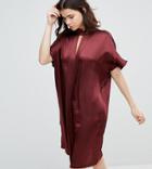 Y.a.s Tall Satin Key Hole Detail High Neck Shift Dress - Brown