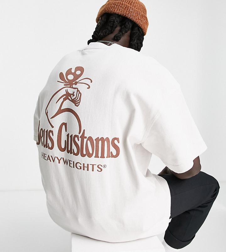 Deus Ex Machina Heavyweights Backprint T-shirt In Beige Exclusive To Asos-neutral