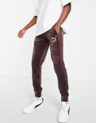Puma Icon Velour Track Pants In Burgundy And Gold-red