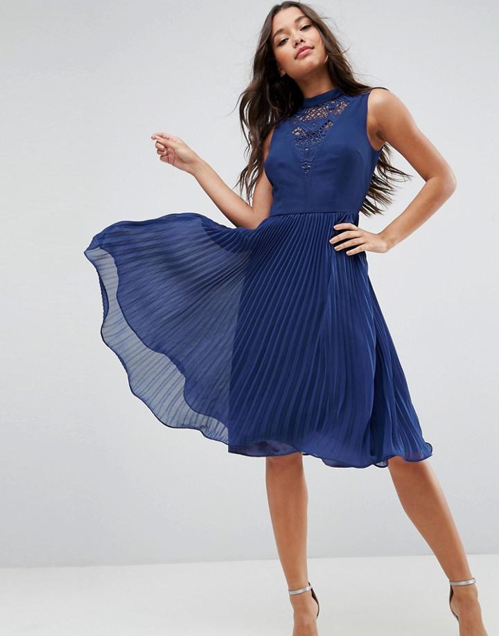 Asos Sleeveless Lace Insert Midi Dress - Navy