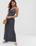 Asos Design Twist Front Plisse Maxi Dress In Polka Dot - Multi