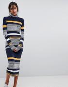 Esprit Stripe High Neck Printed Midi Dress - Multi