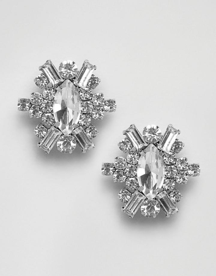 True Decadence Oval Embellished Stud Statement Earrings - Silver