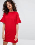 Daisy Street T-shirt Dress With Frill Sleeves - Red
