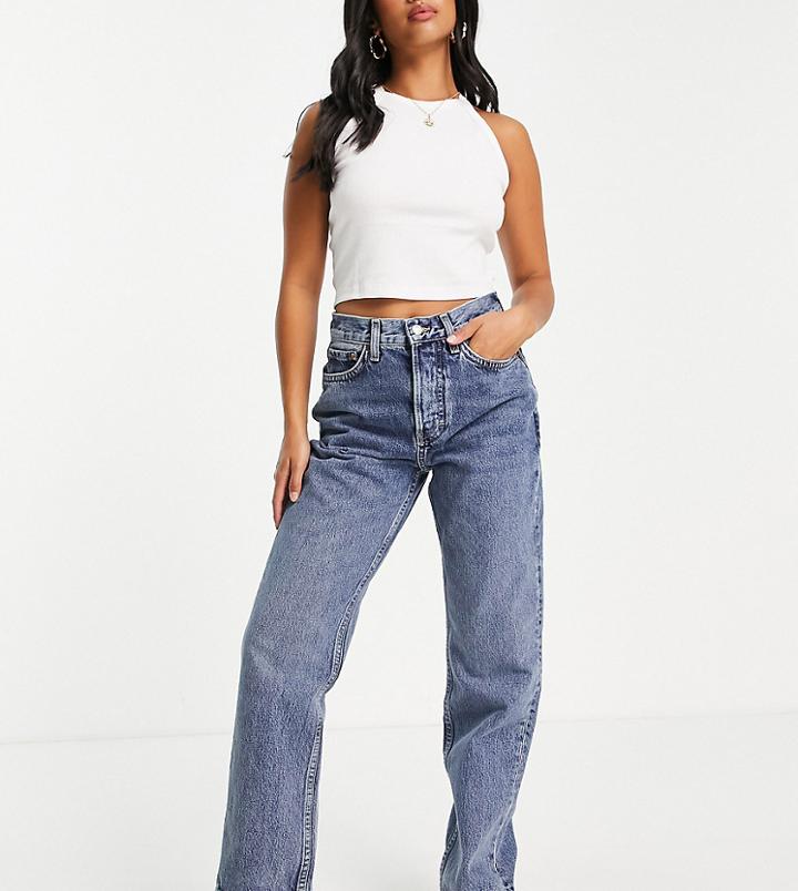 Topshop Petite Organic Cotton Mid Blue Dad Jeans-blues