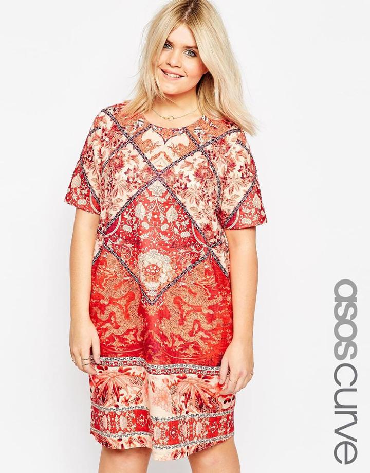 Asos Curve Mixedtile Print T-shirt Print Dress - Print