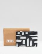 Asos Design Faux Leather Card Holder In Black With Metallic Brushstroke Print - Black