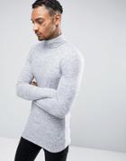 Asos Extreme Muscle Long Sleeve Knitted T-shirt With Roll Neck - Gray