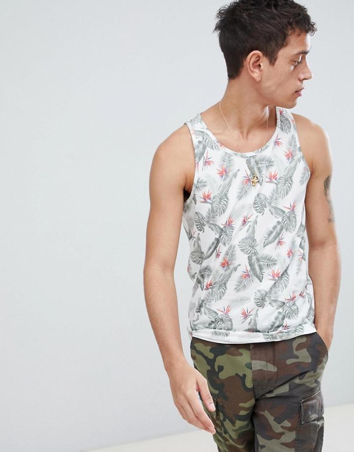 Jack & Jones Originals Tank In All Over Floral Print - Gray