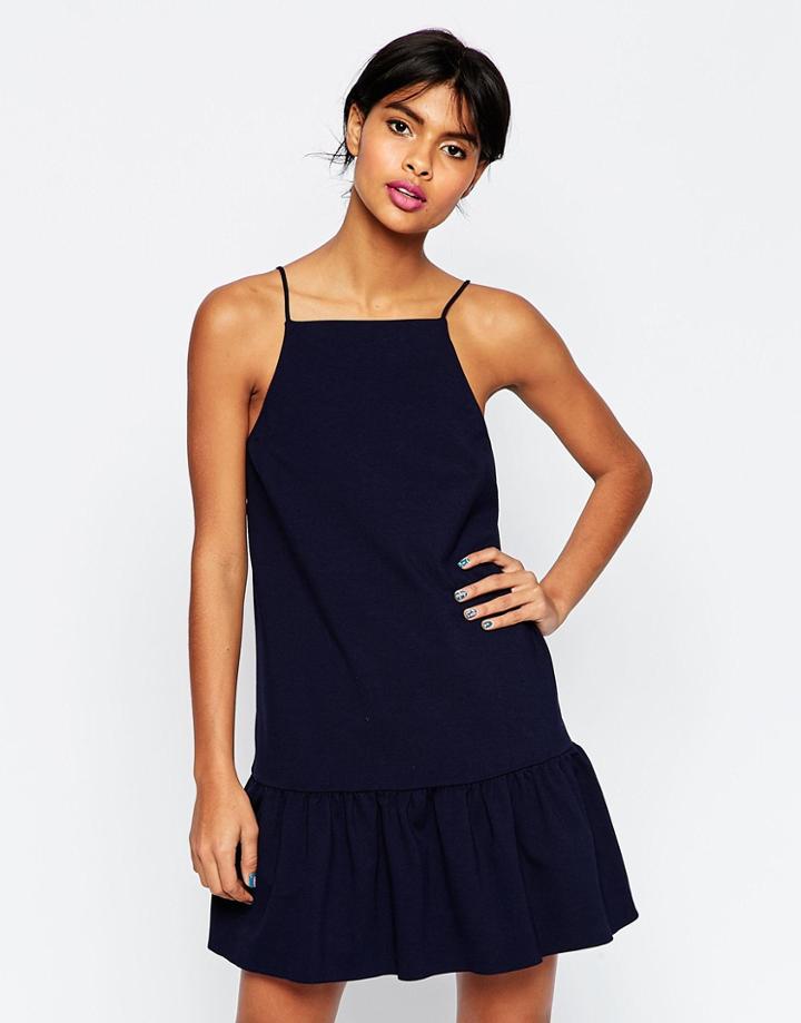 Asos Dress With Dropped Puff Hem - Navy