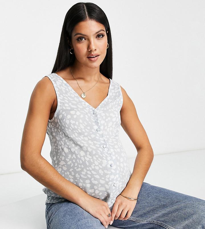 Asos Design Maternity Crinkle Button Through Tank Top In Splodge Print-multi