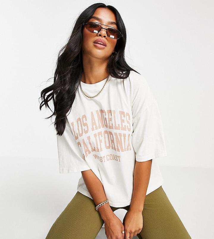 Topshop Petite Los Angeles Collegiate T-shirt In Cream-white