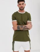 Asos Design Organic T-shirt In Khaki With White Contrast Ringer-green