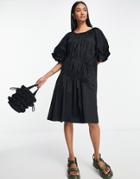 Y.a.s Ruched Puff Sleeve Dress In Black