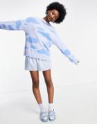Asos Design Sweater With Cloud Pattern In Blue-white