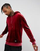 Sixth June Oversized Hoodie With Half Zip In Burgundy Velour - Red