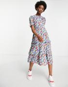 Influence Collared Midi Dress In Multi Floral Print