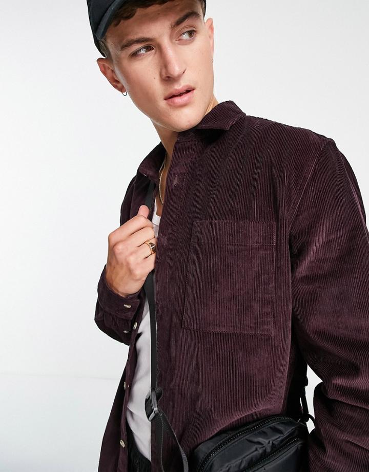 Topman Corduroy Shirt In Burgundy-red