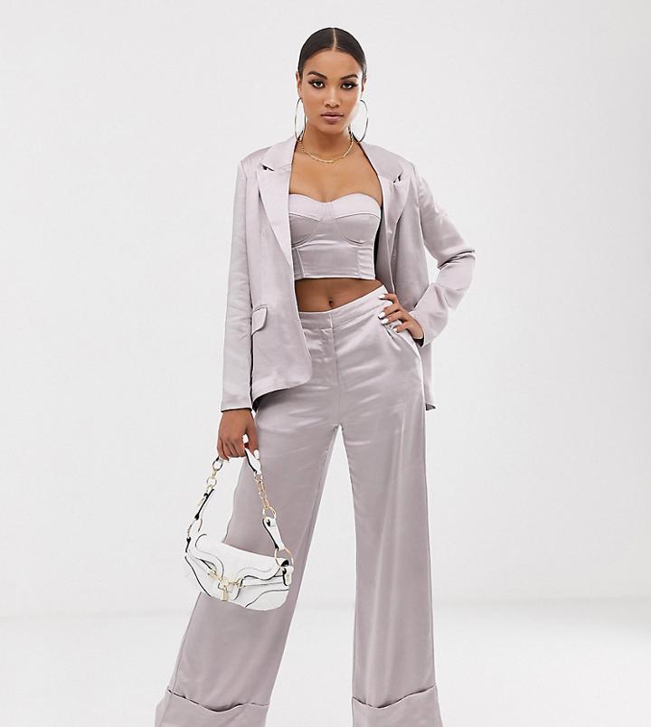 Unique21 High Waist Wide Leg Satin Pants - Purple