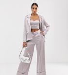 Unique21 High Waist Wide Leg Satin Pants - Purple