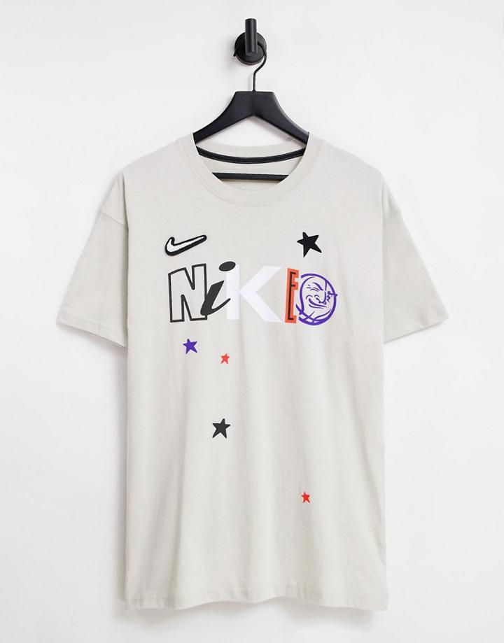 Nike Be True Graphic Oversized T-shirt In Stone-neutral
