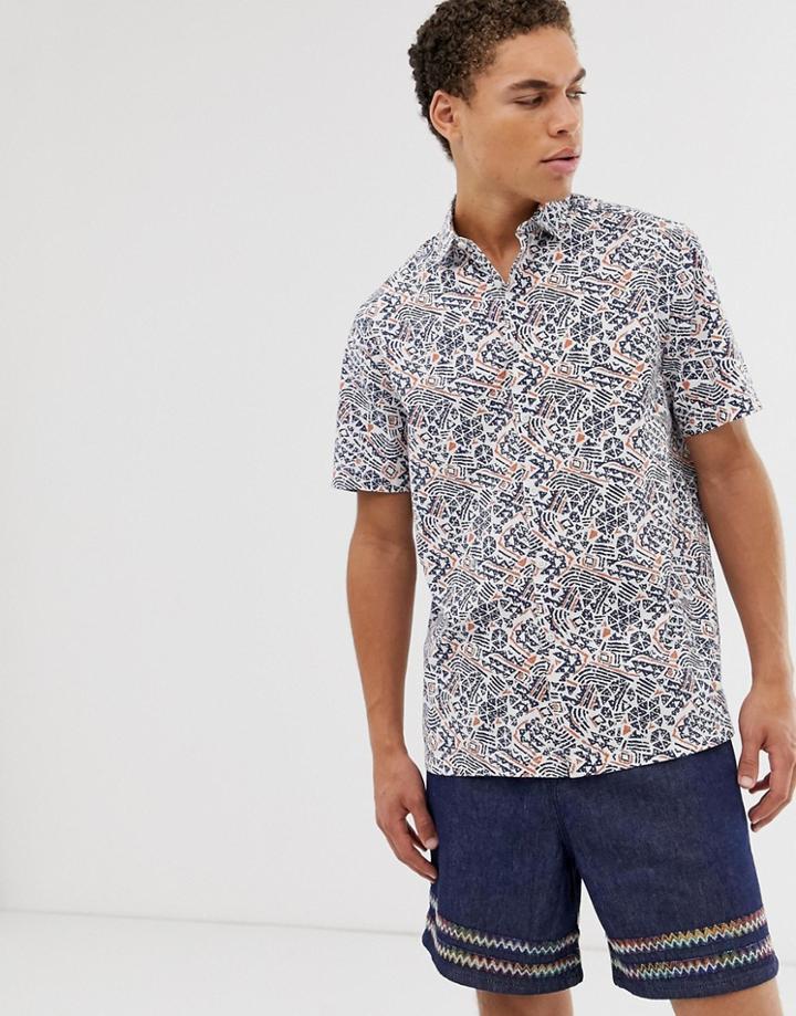 Asos Design Relaxed 90s Print Shirt In Cotton - White