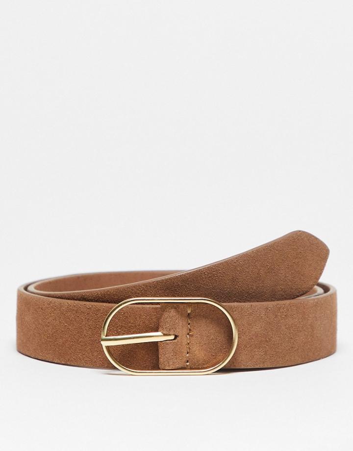 Urbancode Slim Leather Belt In Tan-brown