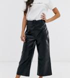 Fashion Unioin Petite Wide Leg Crop Pants With Belt Detail In Pu-black