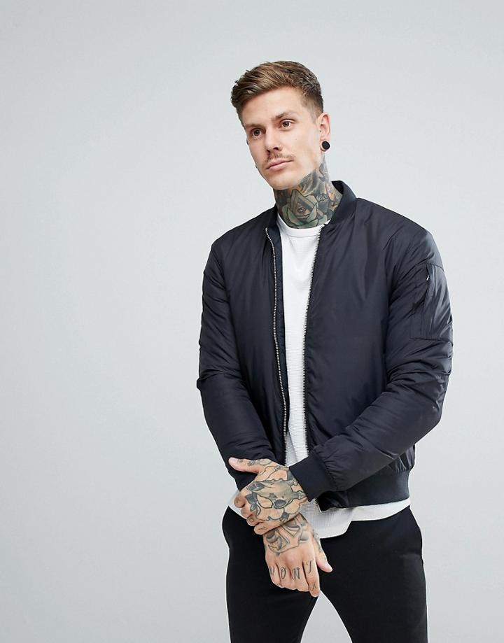 Penfield Thurman Quilted Bomber Jacket In Black - Black